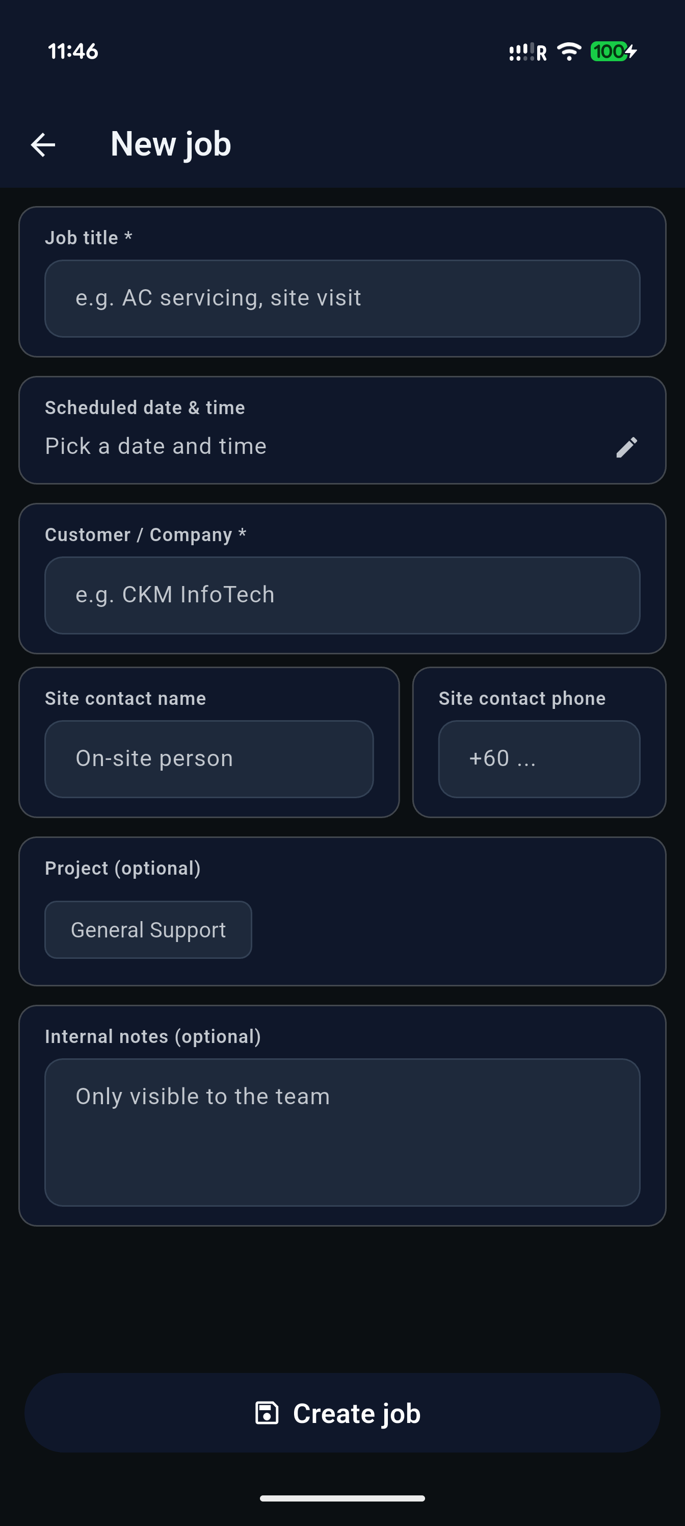 FaiServe manager view — new job creation form